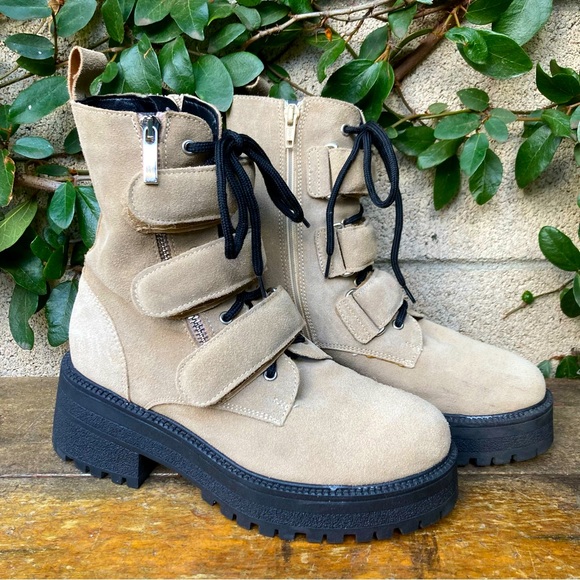 Free People Emmett Lace Up Lug Sole Boot in Latte Suede - Picture 2 of 14